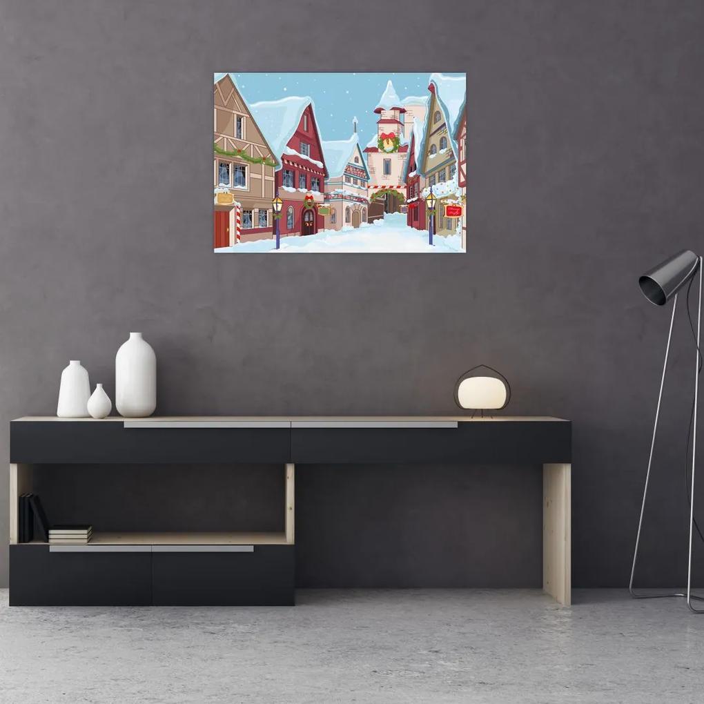Sklenený obraz - Zimná ulička (70x50 cm)