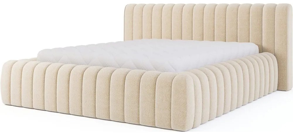 Béžová čalúnená dvojlôžková posteľ s úložným priestorom s roštom 140x200 cm Carilla – ELTAP