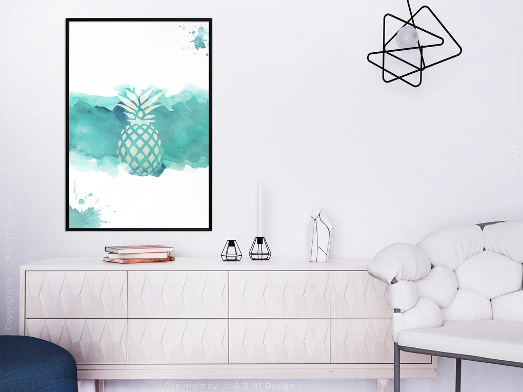 Artgeist Plagát - Pineapple in Watercolours [Poster] Veľkosť: 40x60, Verzia: Čierny rám s passe-partout