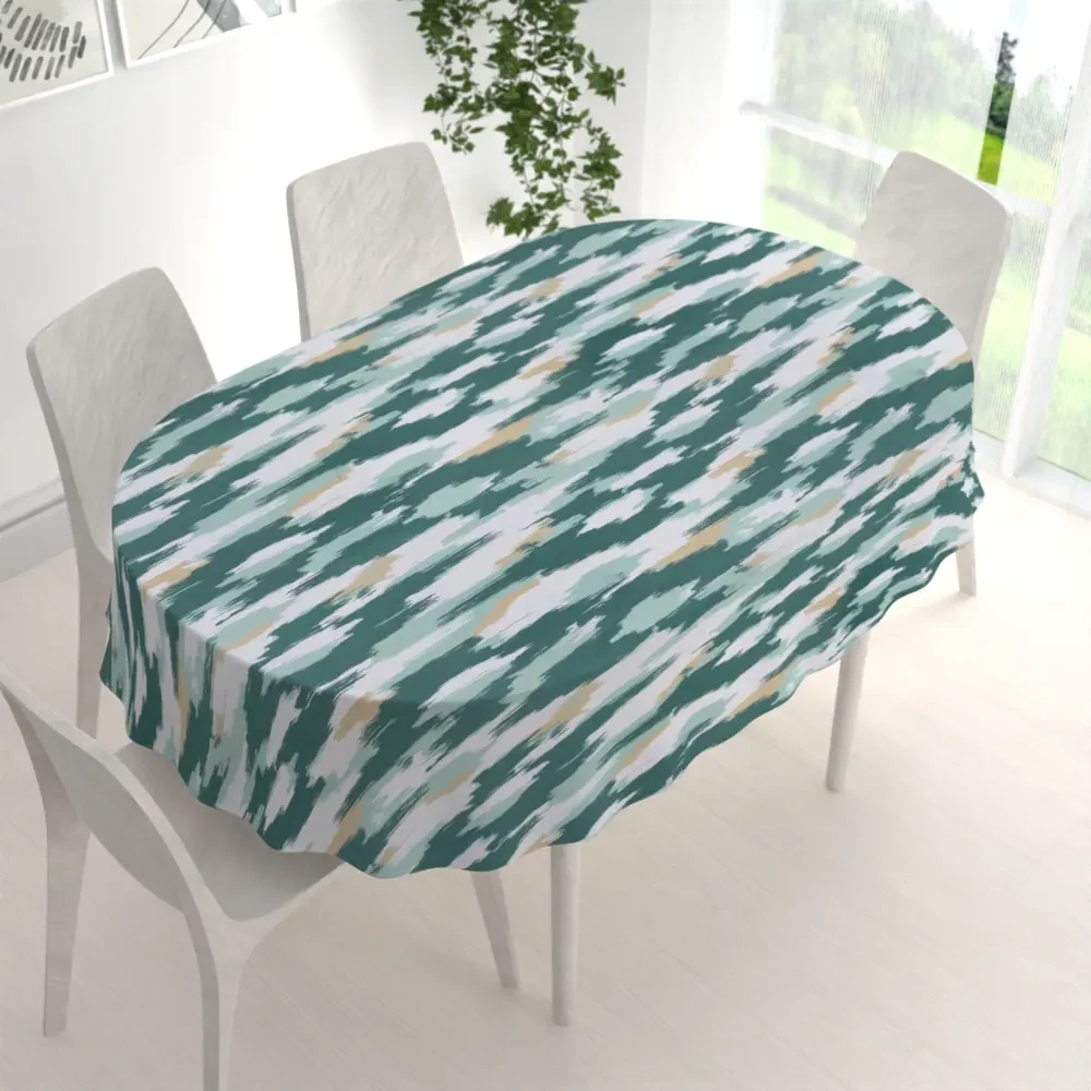 Biante Zamatový oválny obrus Tamara TMR-025 Zeleno-béžovo-biele žíhané pásy 140x180 cm