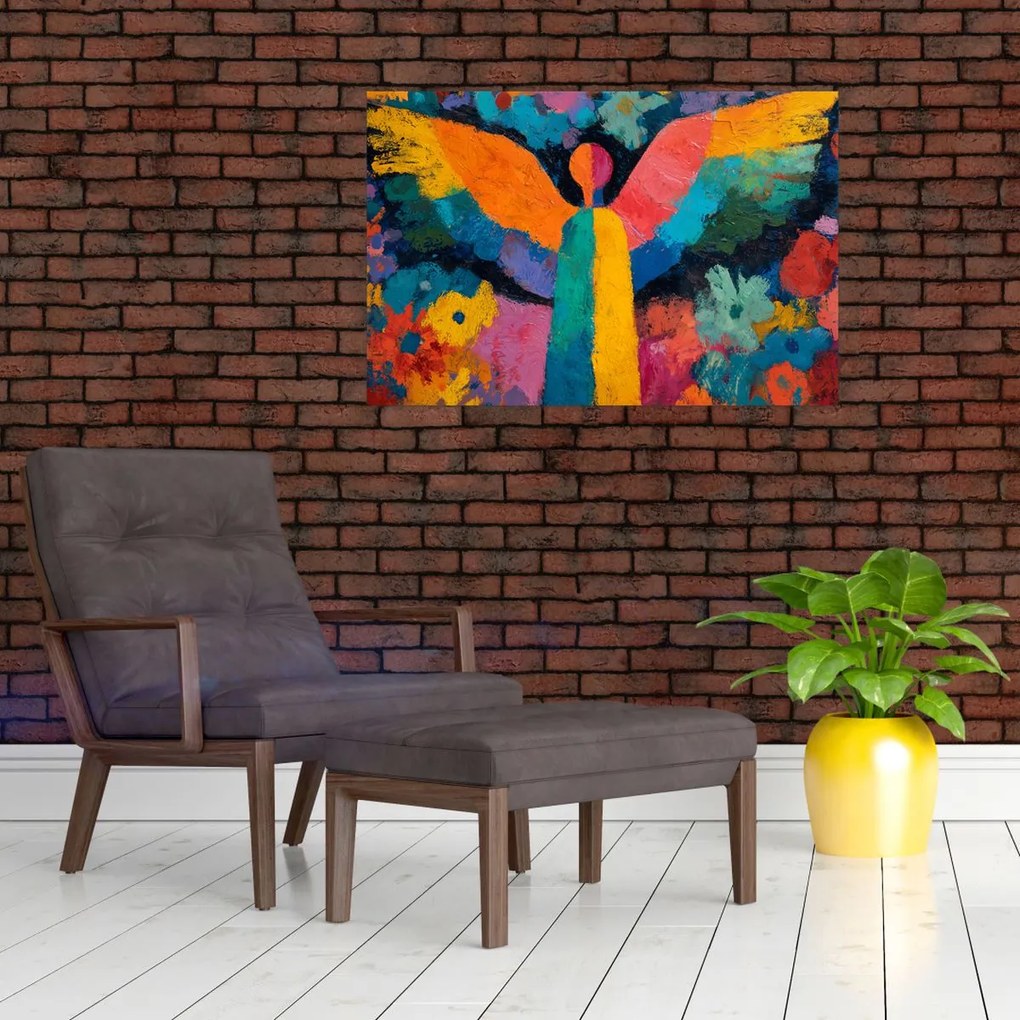 Obraz - Abstraktný anjel s kvetmi (90x60 cm)