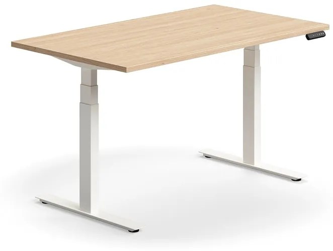 Výškovo nastaviteľný stôl QBUS, rovný, 1400x800 mm, biely rám, dub