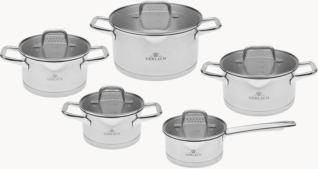 Hrnce z nehrdzavejúcej ocele Model, 5 ks