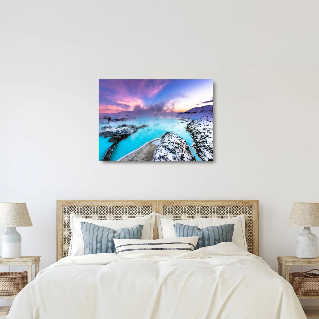 Sklenený obraz - Modrá lagúna na Islande (70x50 cm)