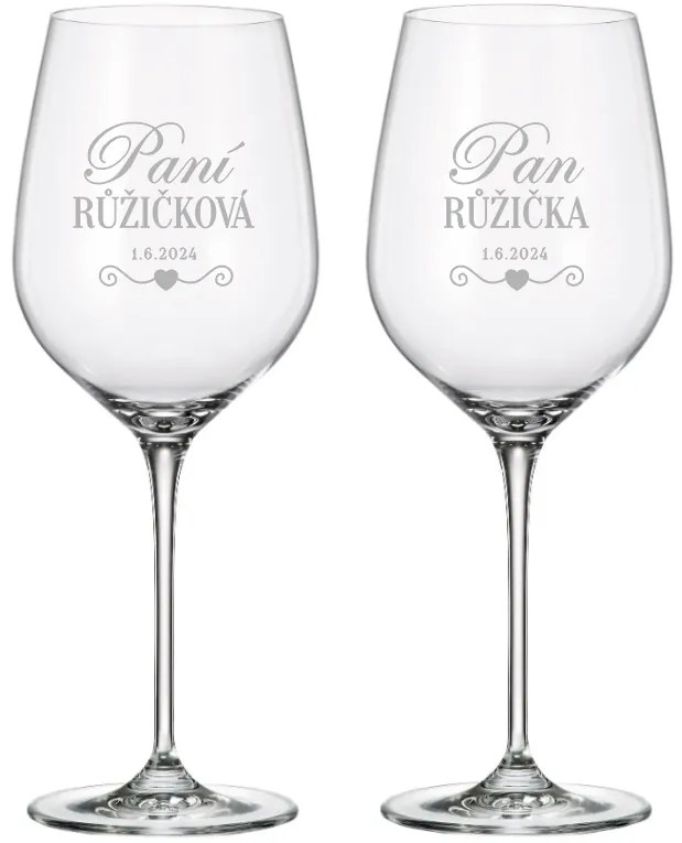 Dekorant Svadobné poháre na biele víno PÁN A PANI LOVE 480 ml 2KS