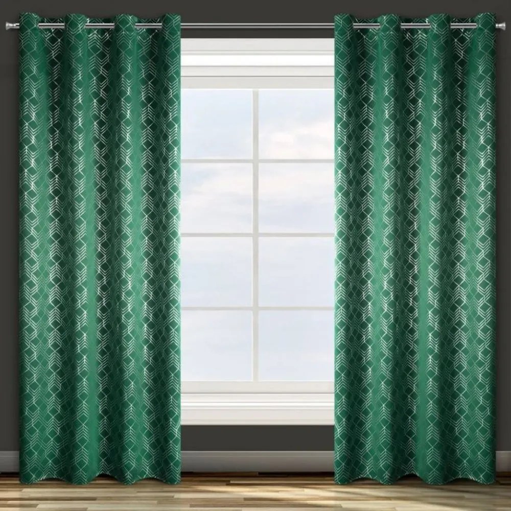 Tmavo zelený záves s motívom na kruhy 140 x 250