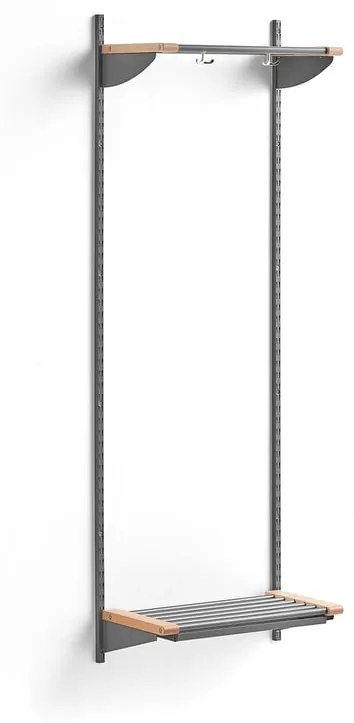 Vešiaková stena JEPPE s hornou policou, základná sekcia, 1790x600x310 mm, strieborná/breza