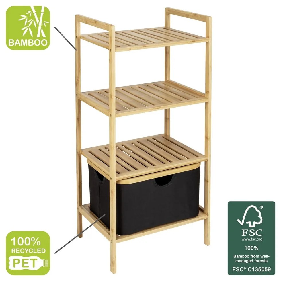 Čierny/prírodný bambusový kúpeľňový regál 44x93,5 cm Ecori - Wenko