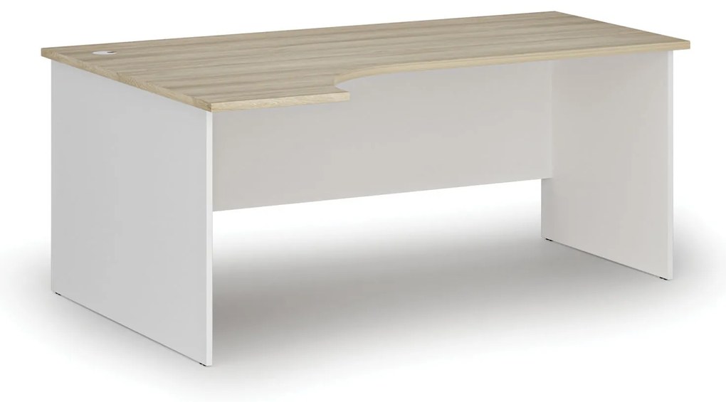 Rohový kancelársky písací stôl PRIMO WHITE, 180x120 cm, ľavý, biela/dub prírodný