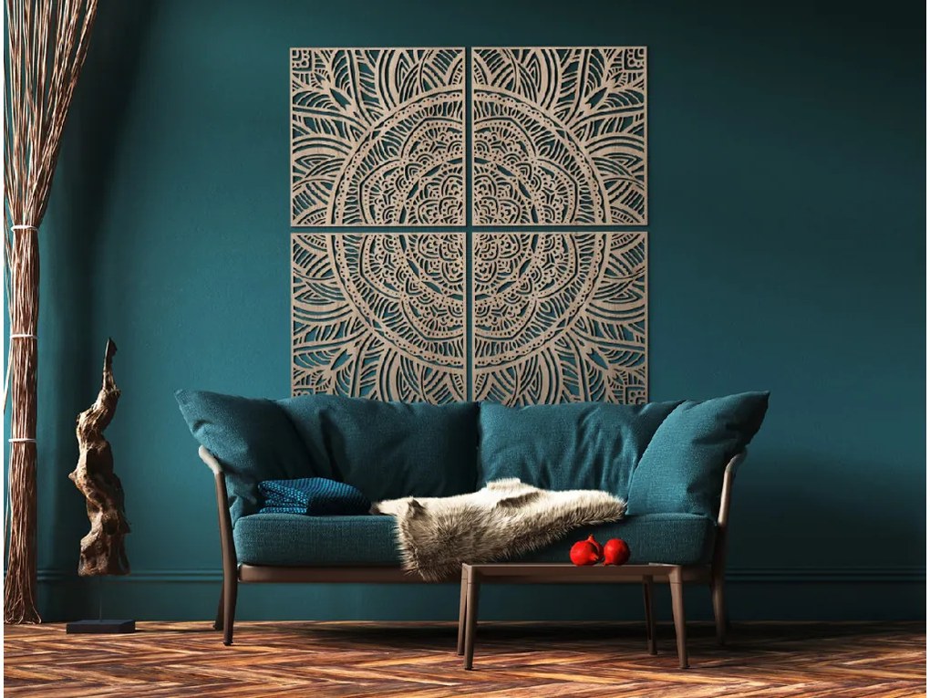 drevko Viacdielna mandala na stenu Rozkvitanie Rozmer obrazu: 133,5 x 131 cm, Farba dekorácie: Čierna