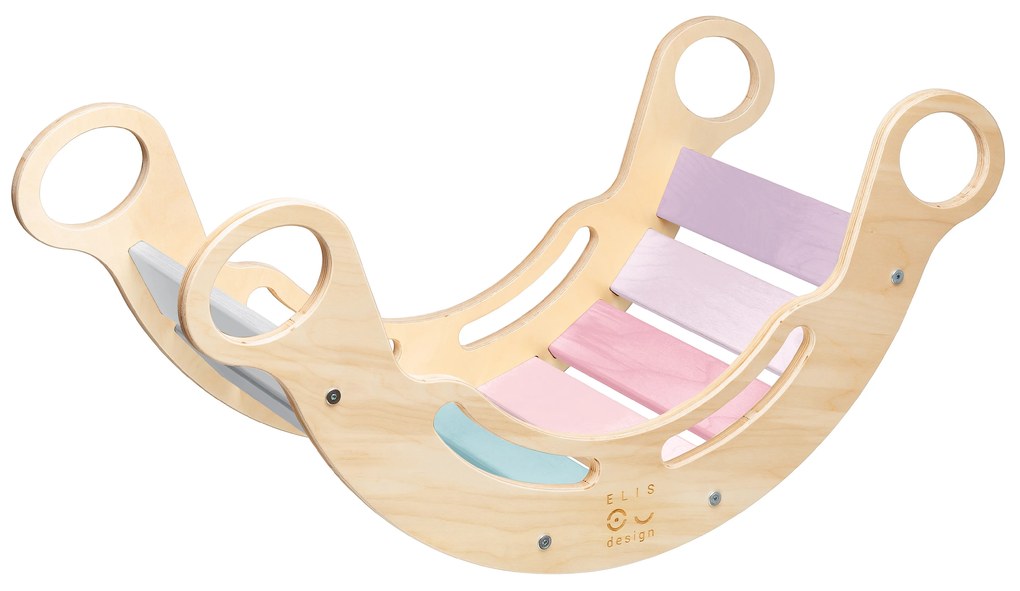 ELIS DESIGN Montessori dúhová hojdačka 5v1 varianta: lakované okraje, dúhové dosky