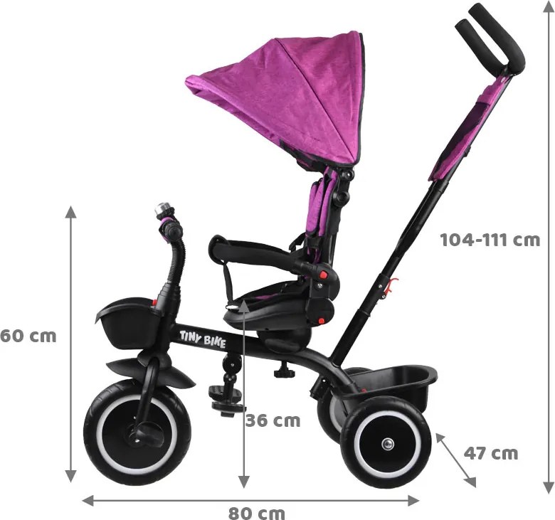 Detská trojkolka Tiny Bike 3 v 1 ružová so strieškou SP0650