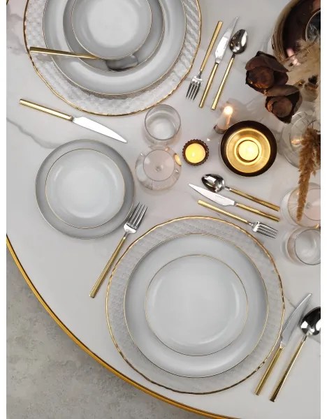 Jedálna súprava 24 ks biela/zlatá/porcelán