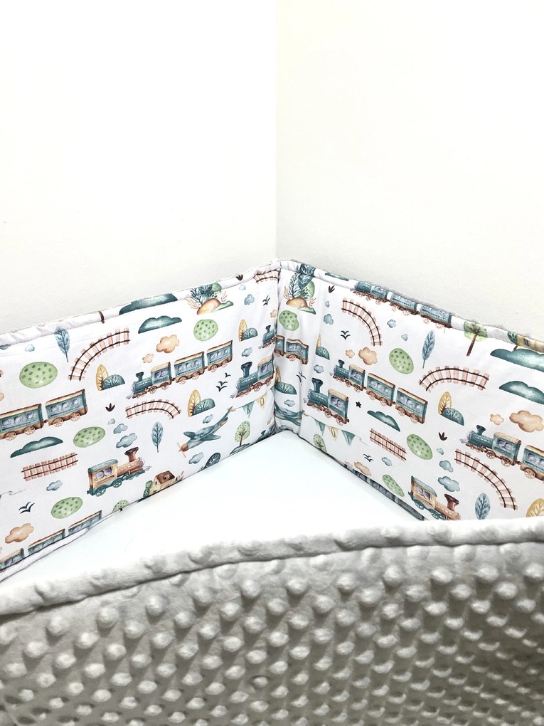 INTERMEDIC SK Mantinel do postieľky Train / minka sivá – 180x30 cm