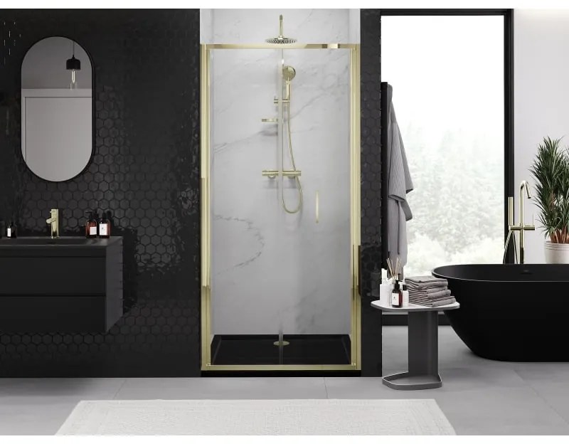 Mexen Exo, skladacie sprchové dvere 75 cm, číre sklo, zlatá, 816-075-000-50-00