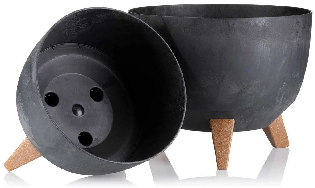 PLASTOVÝ KVETINÁČ ROSA ECO 18X29 CM IMITÁCIA BETÓNU ČIERNA