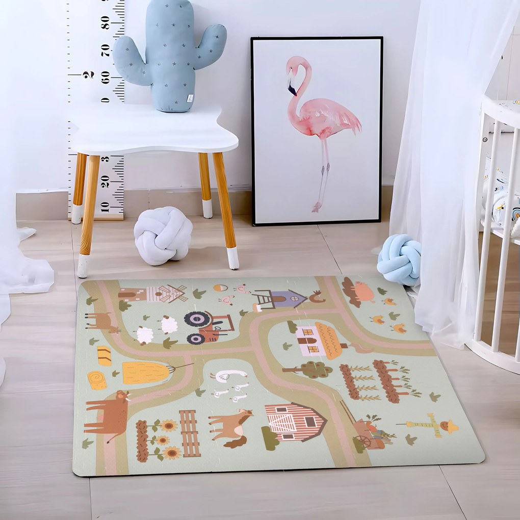 ECOTOYS Detská EVA penová podložka – puzzle Farma 90,5×90,5 cm, 21 dielov, písmená a čísla