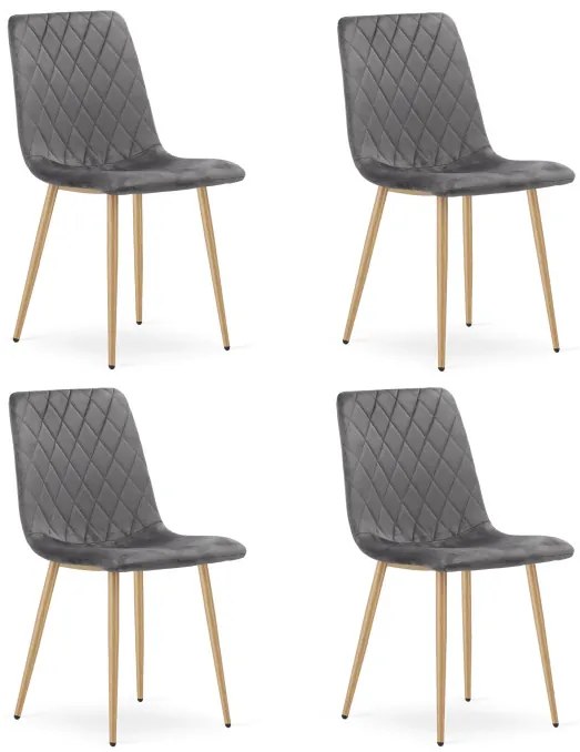 Set štyroch jedálenských stoličiek TURIN zamatové, tmavosivé / hnedé nohy (4 ks)