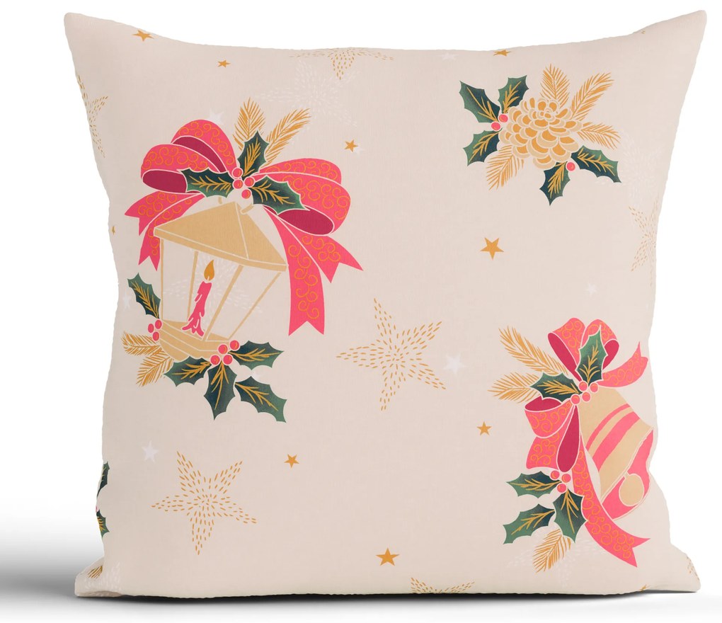 Vianočná bavlnená obliečka na vankúšik Renforcé 40 × 40 cm - Vianočné zvončeky béžové