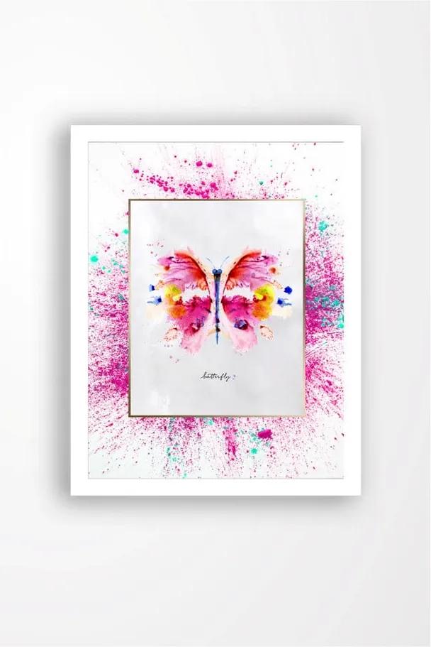Nástenný obraz na plátne v bielom ráme Tablo Center Butterfly, 29 × 24 cm