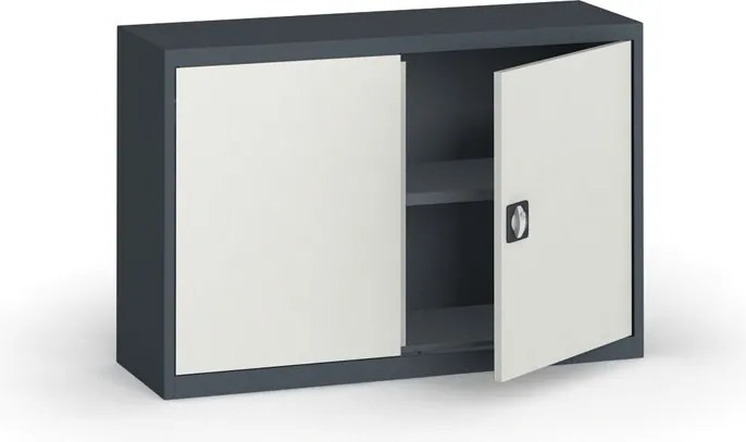 Plechová policová skriňa na náradie KOVONA, 800 x 1200 x 400 mm, 1 polica, grafit/sivá