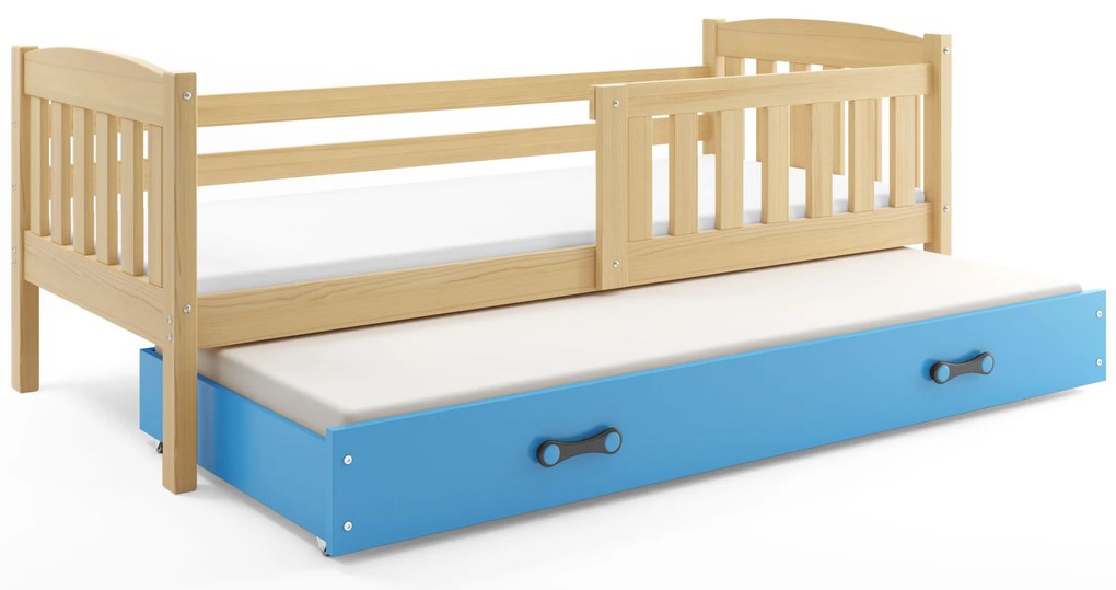 Posteľ s prístelkou KUBO 2 190x90 borovica - modrá
