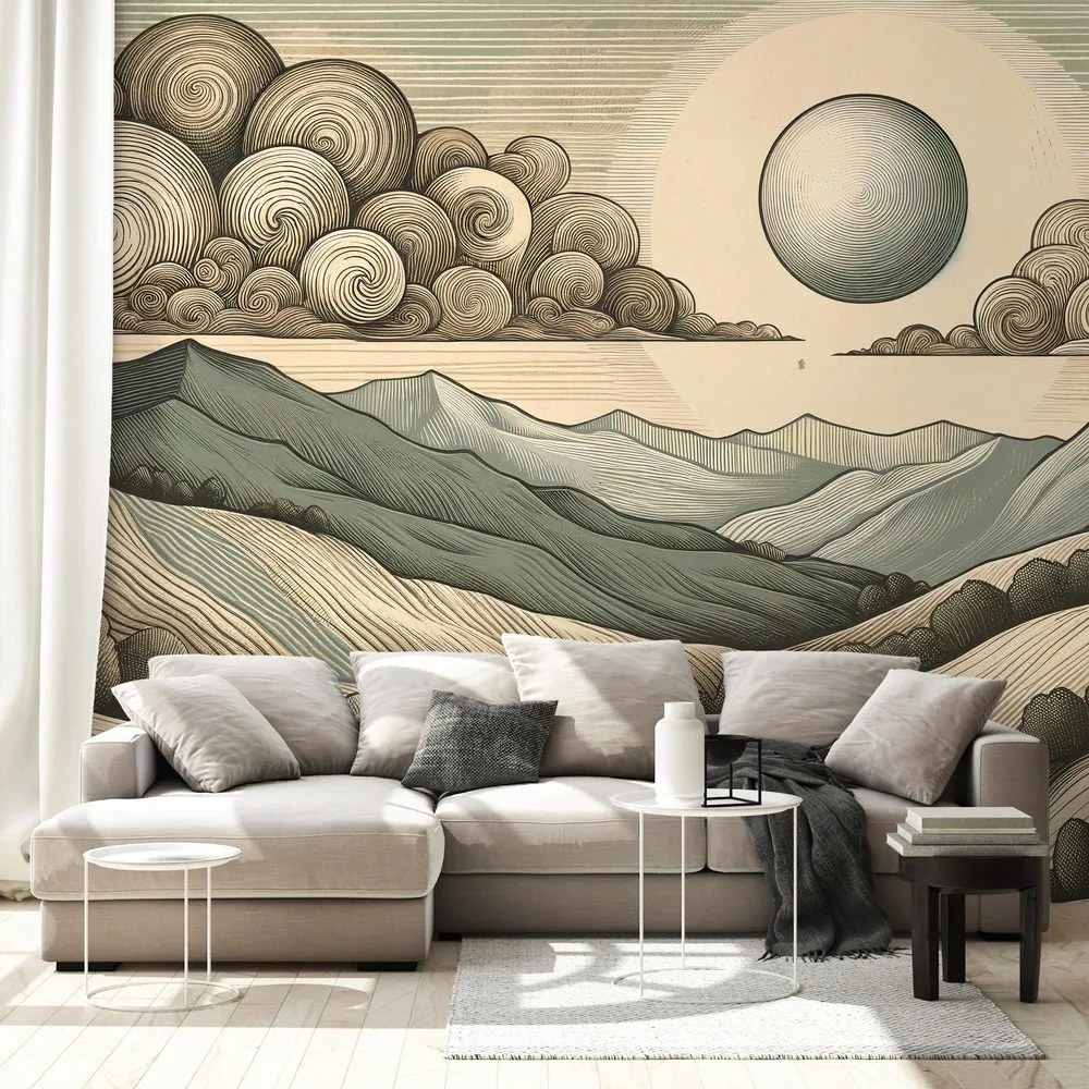 Samolepiaca tapeta horská krajina v retro štýle