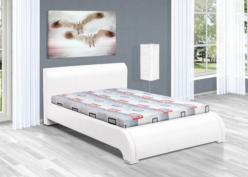 Luxusná posteľ 200x140 cm z eko kože Seina Barva: eko kůže bílá, typ matrace: matrace orthopedy maxi 19 cm