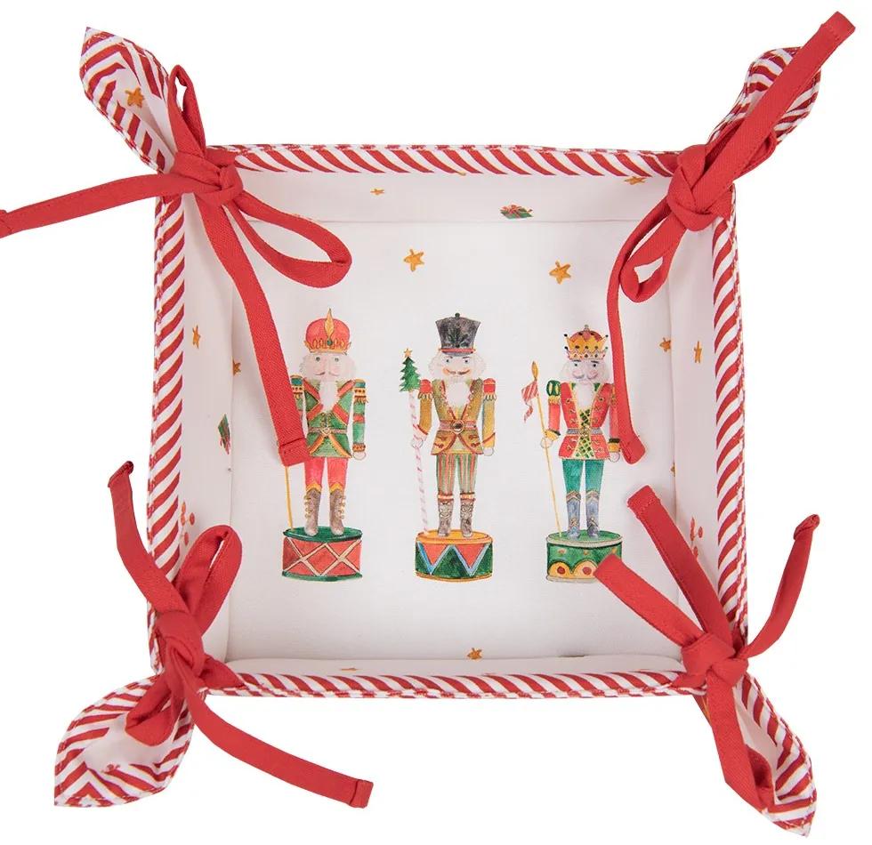 Bielo-červený košík na pečivo so luskáčikmi Happy Little Christmas - 35*35*8 cm