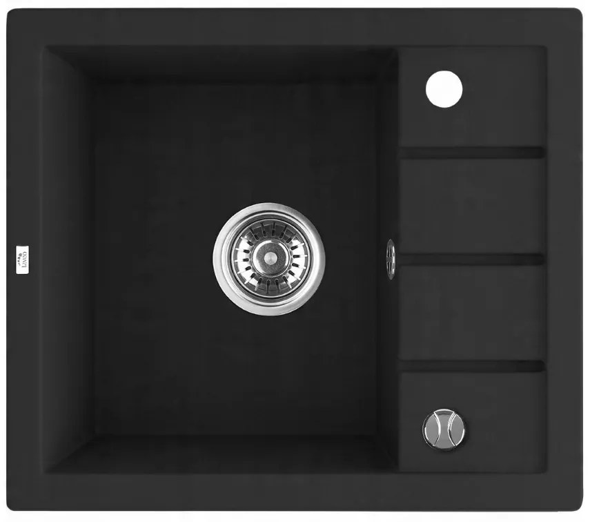 Laveo Trzynastka, 1-komorový granitový drez 570x495x185 mm, čierna, LAV-SBP_713B