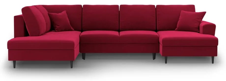 Červená zamatová rozkladacia/s úložným priestorom rohová pohovka (ľavý roh/do "U") Kyoto – Cosmopolitan Design