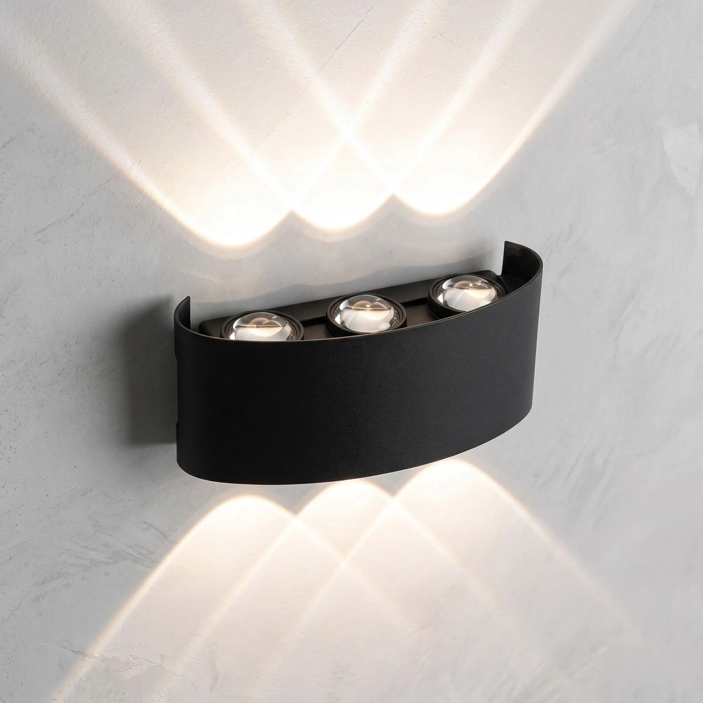 Toolight Toolight, JNH040-6G, vonkajšie LED nástenné svietidlo hore/dole, 6 LED, 12 W, 4000 K, IP44, čierna matná, OSW-56231