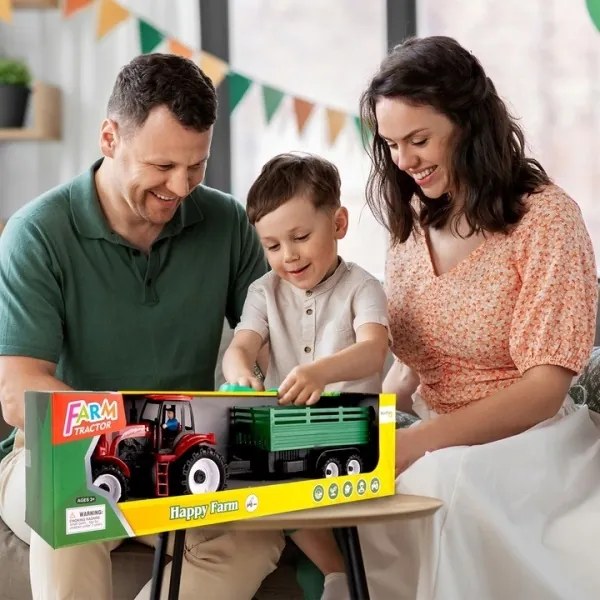 TRAKTOR FARMÁRSKY 47cm S ODNÍMATEĽNÝM PRÍVESOM + FIGÚRKA FARMÁRE