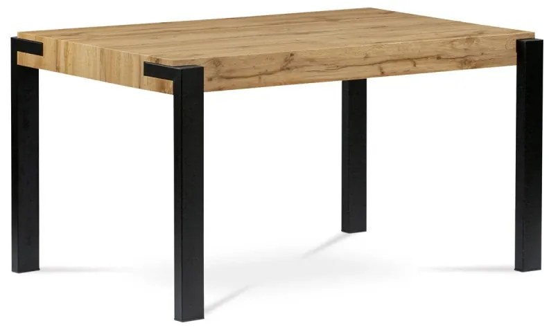 Stůl jídelní, 140x88x75 cm, MDF, kov, dekor divoký dub, černá