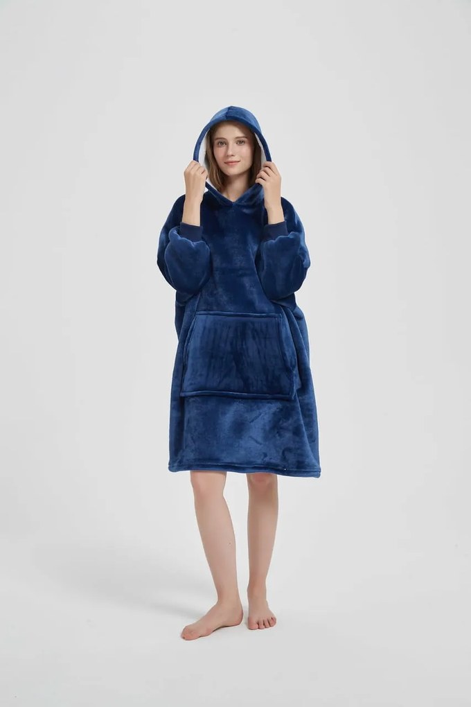 Deka s rukávmi HOODIE námornícka modrá