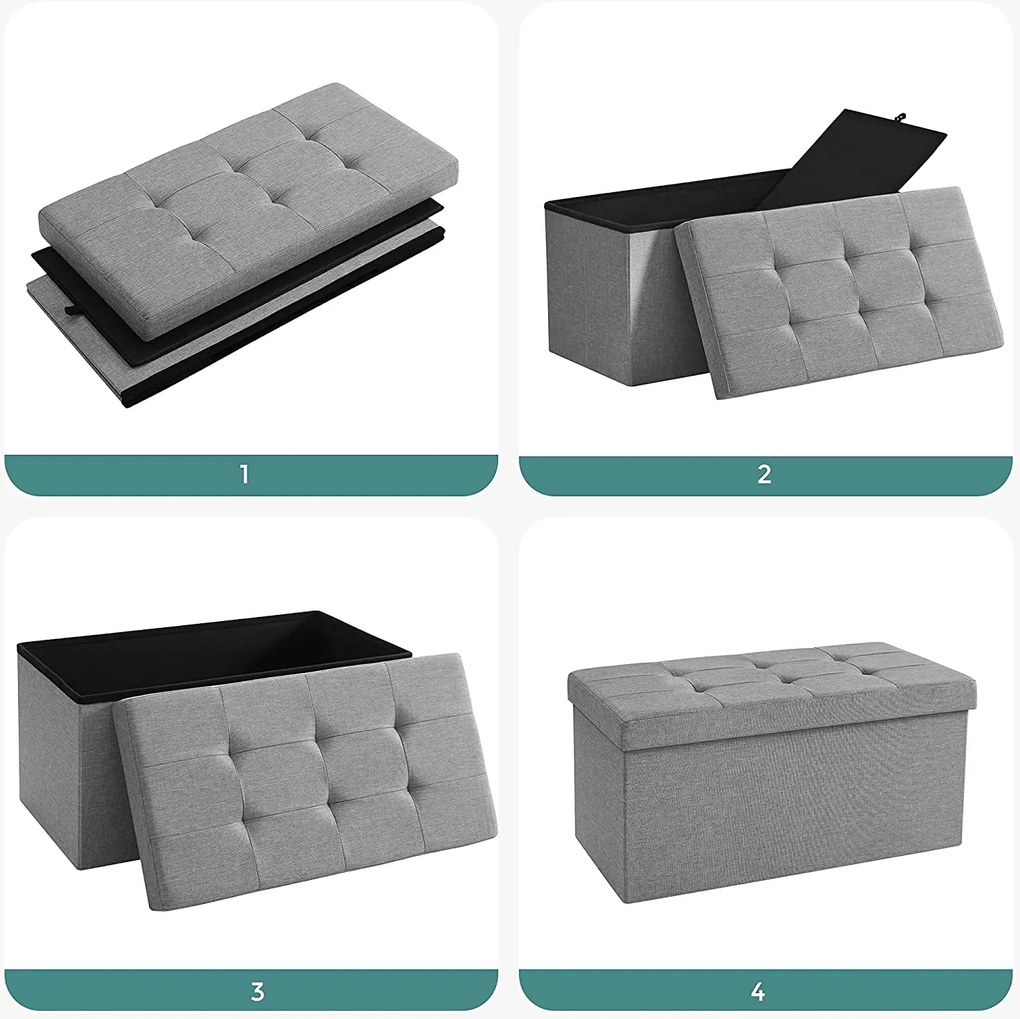 Taburetka 80 L, lavica s úložným priestorom, nosnosť do 300 kg, 38 x 76 x 38 cm, svetlosivá