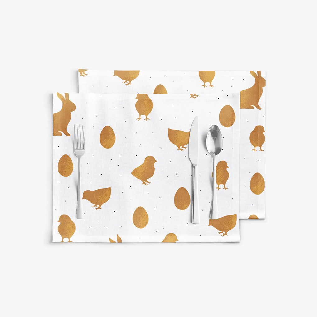 Goldea veľkonočné prestieranie na stôl z pevnej bavlny - zlaté symboly veľkej noci - sada 2ks 30 x 40 cm