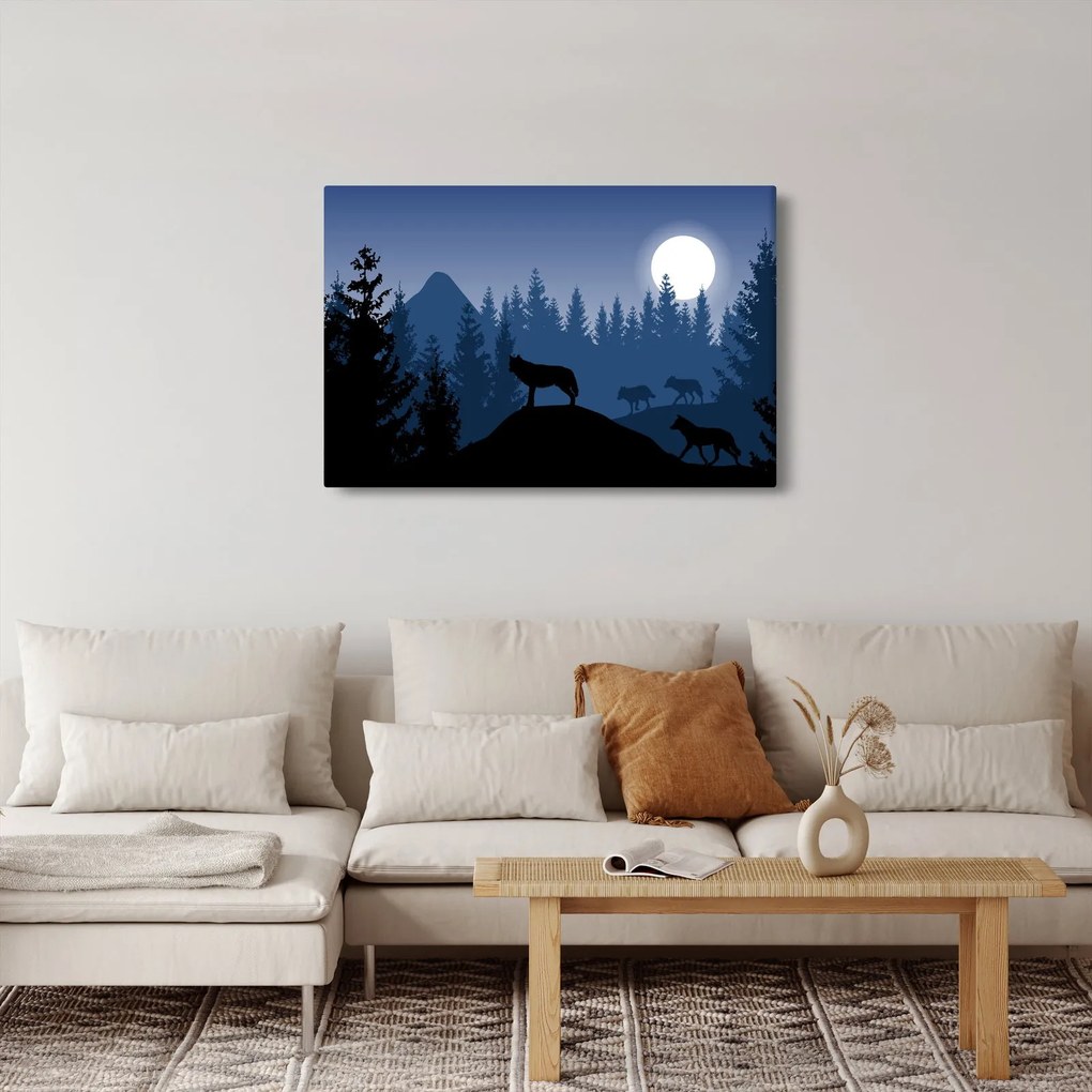 Obraz - Svorka vlkov za splnu (90x60 cm)