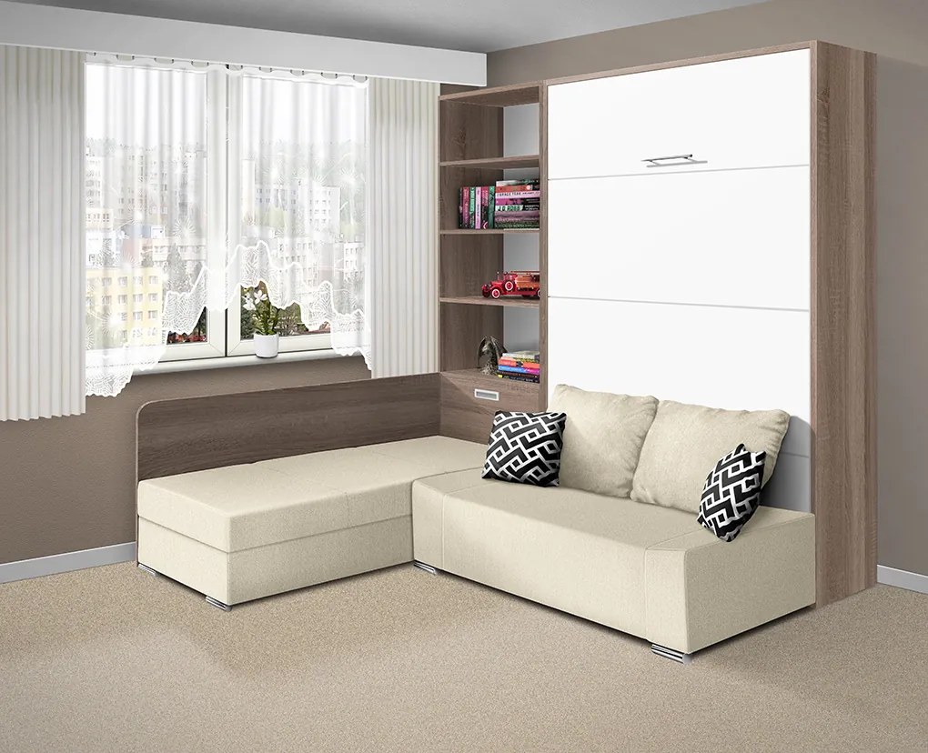 Nabytekmorava Sklápacia posteľ s pohovkou VS 21075 - 200x160 cm farba pohovky: Sivá, Typ farebného prevedenia: Bielá / dvere biele LESK