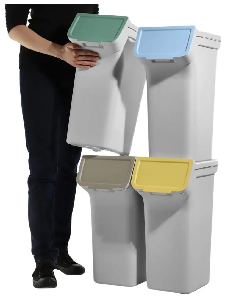 Prosperplast Odpadkové koše / Koše na špinavé prádlo sada 4x25l, STACKBOX - bílošedá