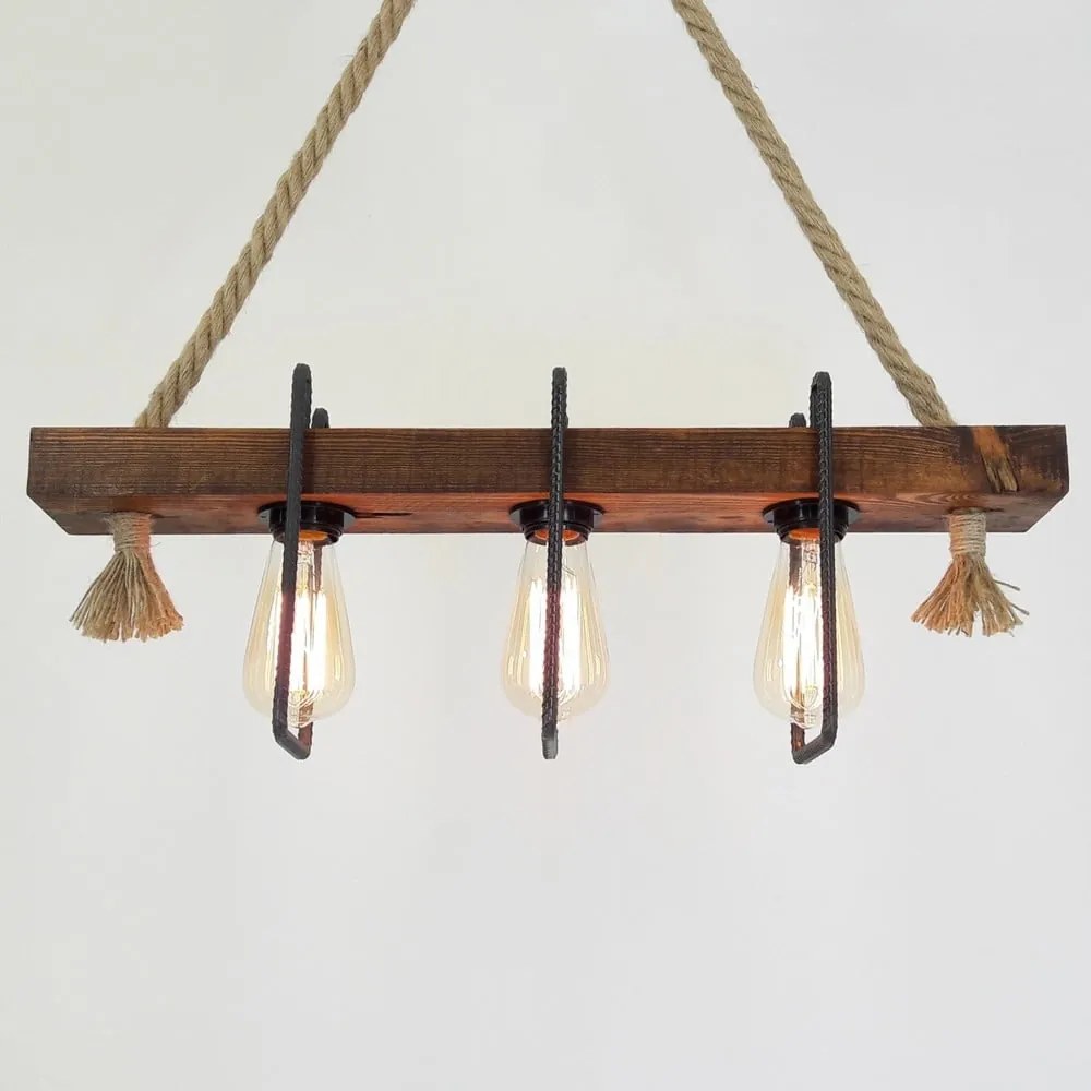Drevené stropné závesné svietidlo Demir, 3 žiarovky