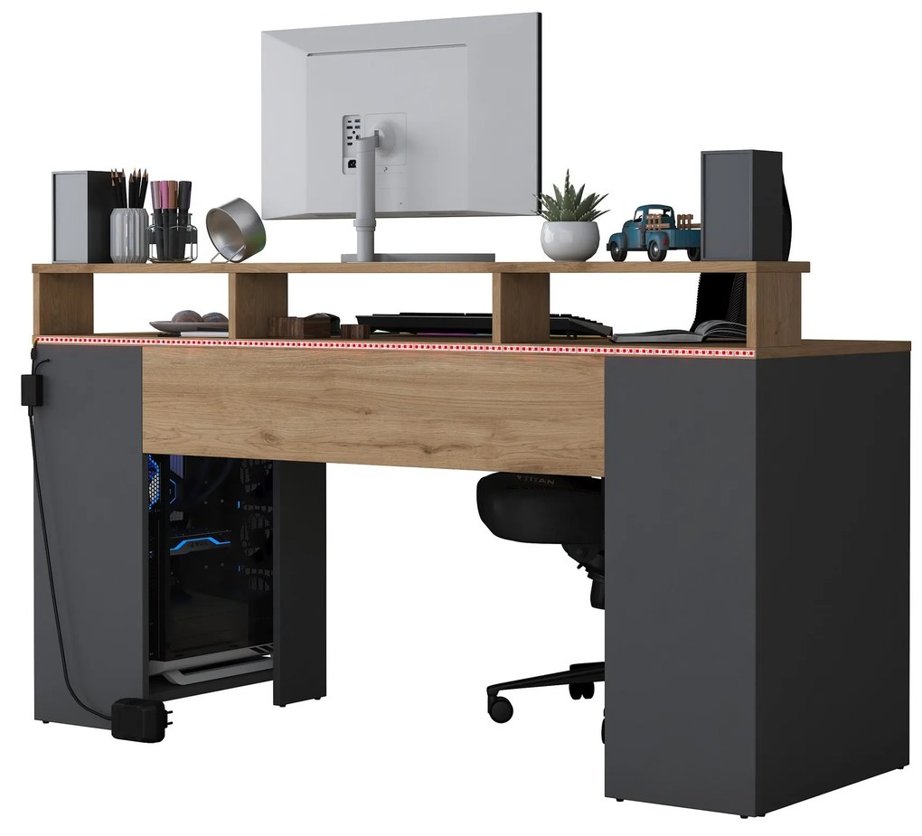 Písací stôl BOHEM s LED osvetlením orech/antracit