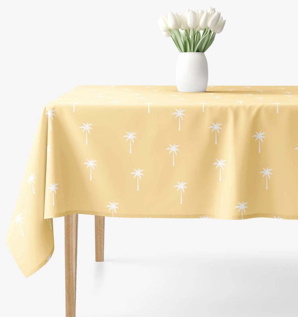 Goldea hranatý obrus 100% bavlnené plátno - palmy na žltej 140 x 220 cm