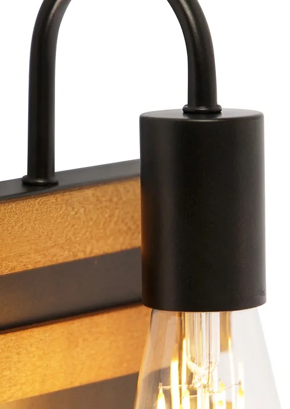 Priemyselná nástenná lampa čierna s drevom - Paleta Mai
