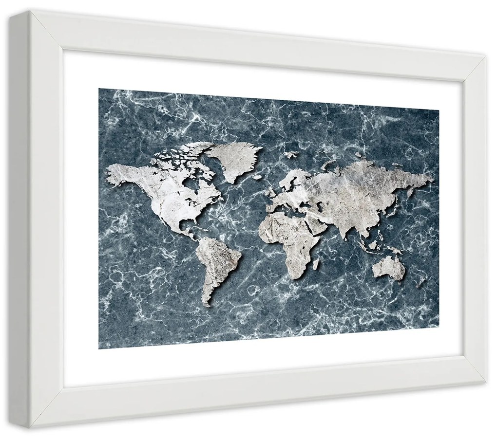 Gario Plagát Mapa sveta na mramore Farba rámu: Bez rámu, Rozmery: 30 x 20 cm