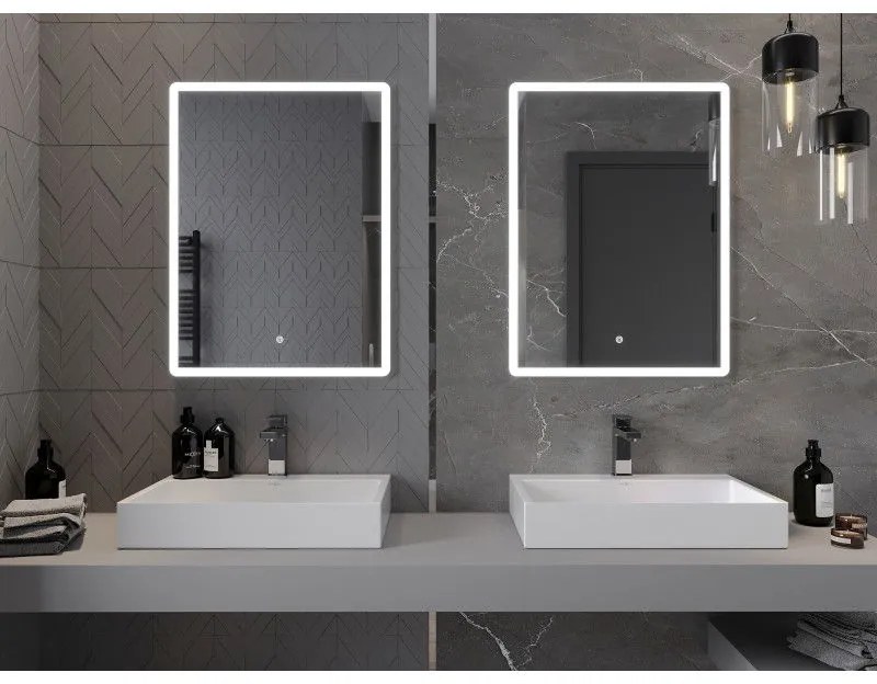 Mexen Navia, LED kúpeľňové zrkadlo s podsvietením 60 x 80 cm, 6000K, ochrana proti zahmlievaniu, 9803-060-080-611-00