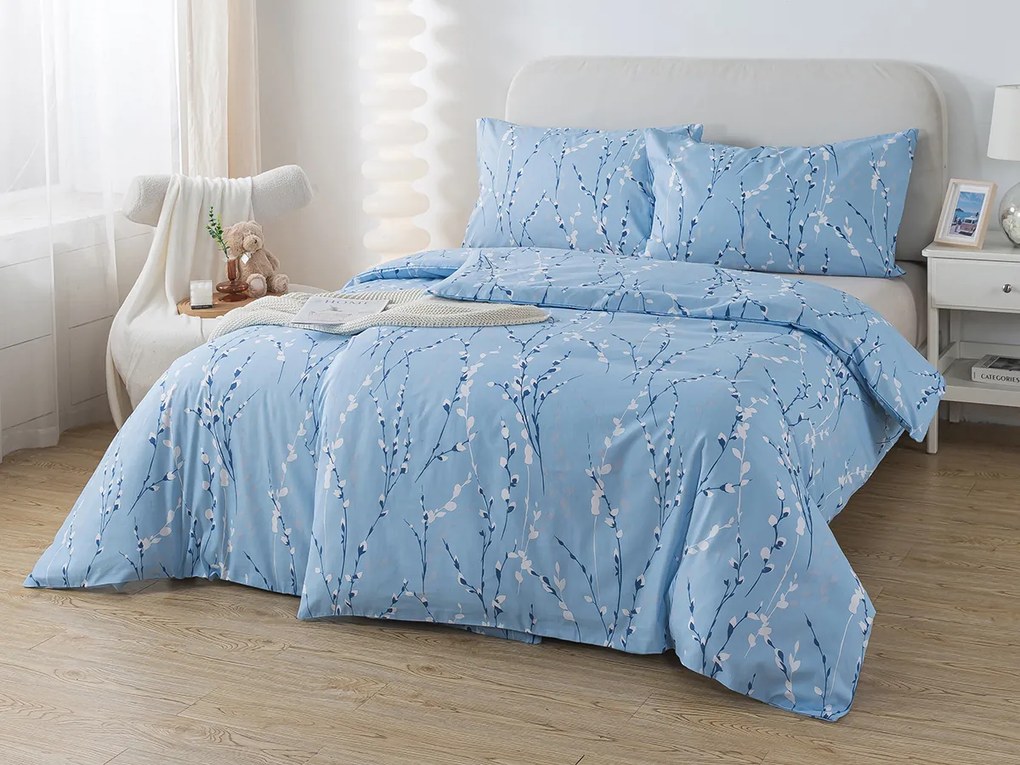 XPOSE® Bavlnené obliečky BAHNIATKA na dve postele - modré