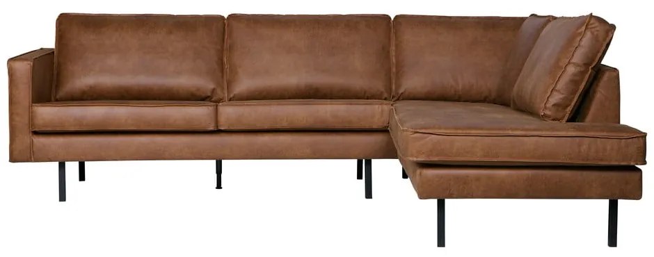Hnedá rohová pohovka z imitácie kože (pravý roh/do L) Rodeo – WOOOD