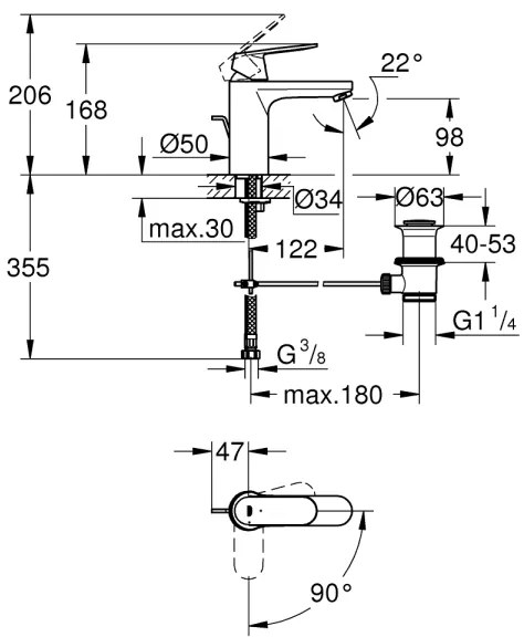 GROHE 2339600E -Umývadlová batéria EUROSMART COSMOPOLITAN DN 15 veľkosť M chróm
