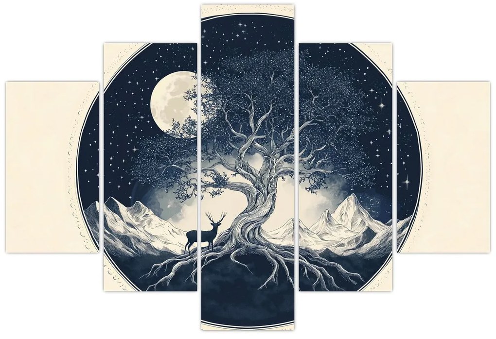 Obraz – Magický strom s jeleňom I. (150x105 cm)